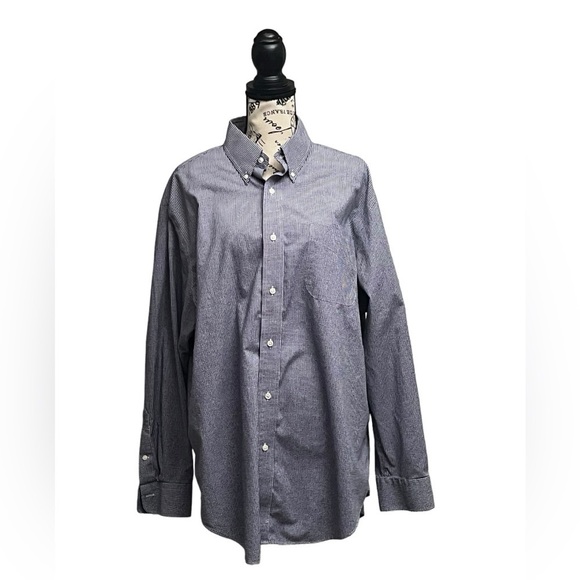 lauren ralph lauren Blue Micro Check Button Up Casual  Shirt Non Iron Preppy 34 - Picture 1 of 9